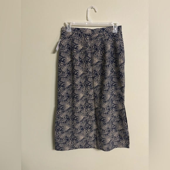 Talbots Lined Length Skirt Size 8 Navy Tan Ferns Vintage New Sews Stock - Picture 2 of 7